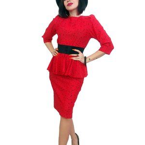 80's Vintage Sassy Polka Dot Peplum Dress